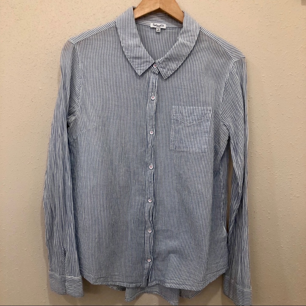 Splendid Blue White Button Down Top L